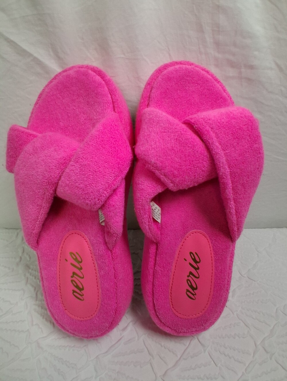 aerie Womens' Bright Pink Crisscross Terry Slide Slippers Size 6